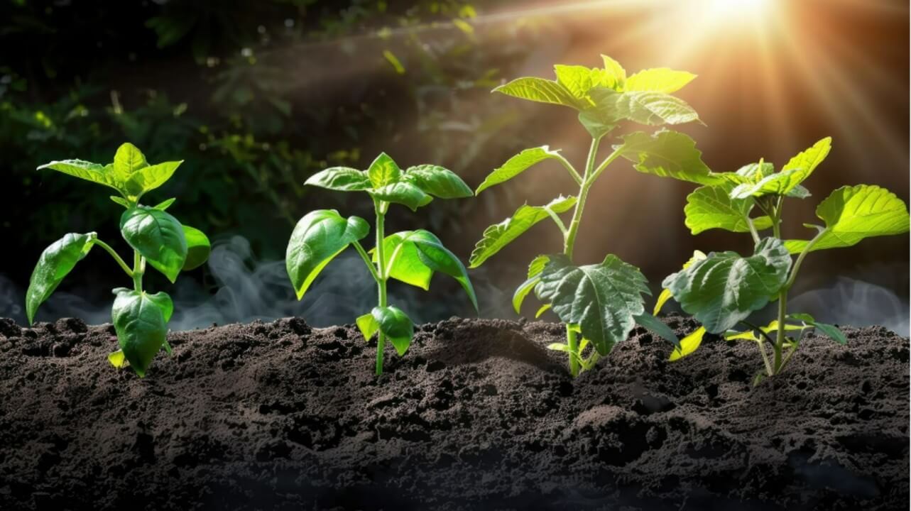 Healthy green agricultural plant growing in nutrient-rich soil in Malaysia.